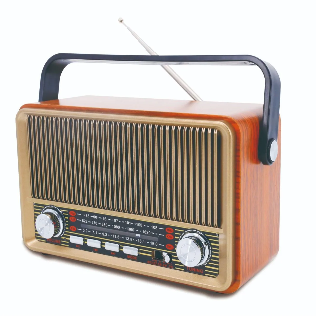 ポータブル木製レトロ Bluetooth ラジオ FM / AM / SW 充電式ラジオ