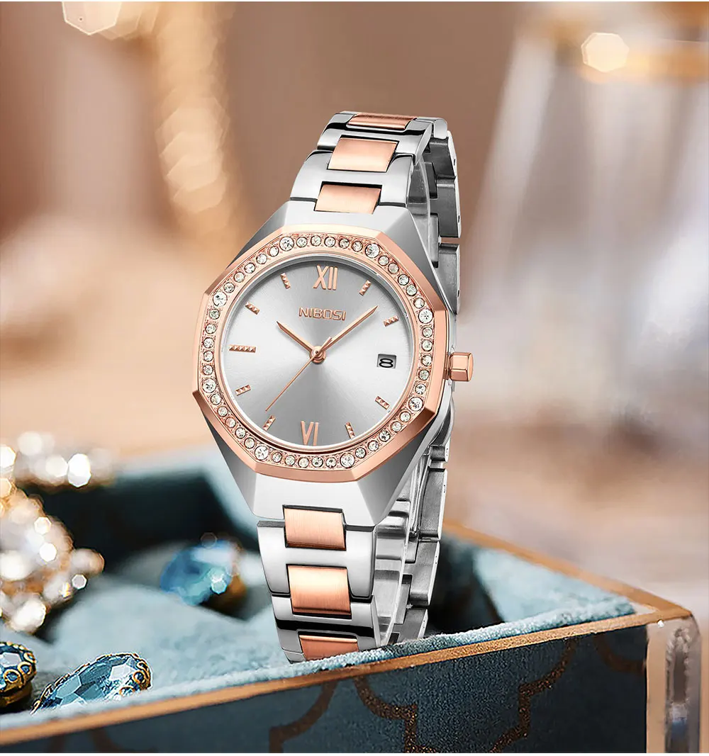 knee length dresses for ladies JW Women's Fine Fashion Rose Gold Luxury Rhinestone Bracelet Watch – Divine  Inspiration Styles main image 0