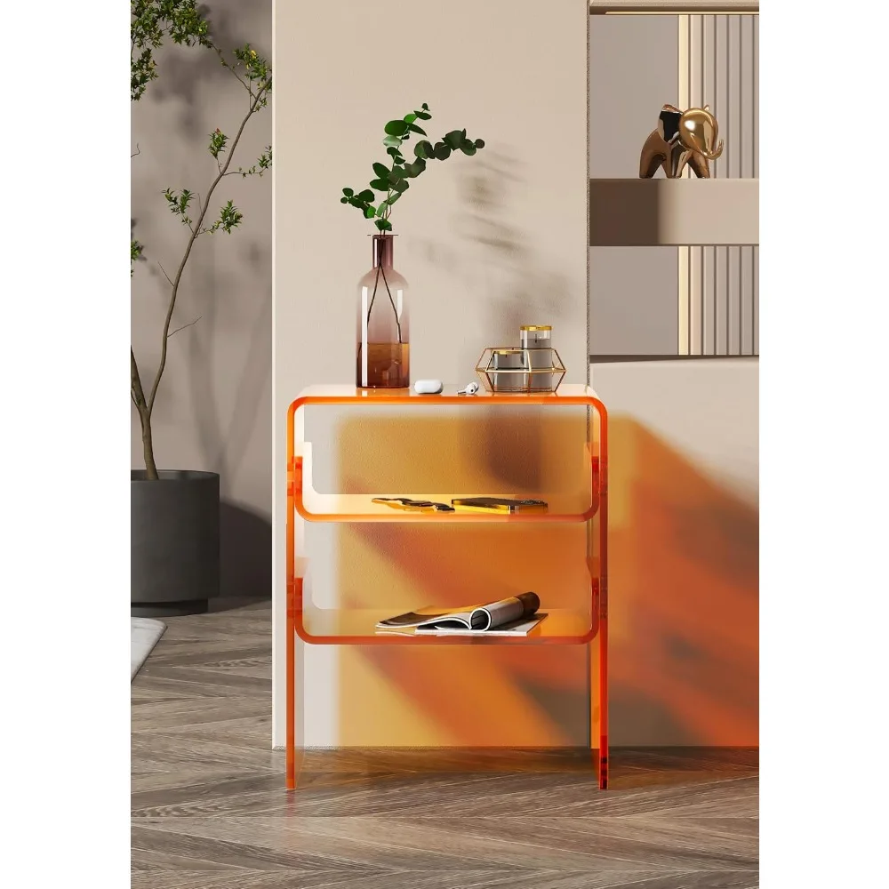 Sleek Acrylic End Table/Nightstand/Bedside Multi-Tiered 3-Level Storage, Space-Efficient 15.7" Dx11.81 Wx18.9 H