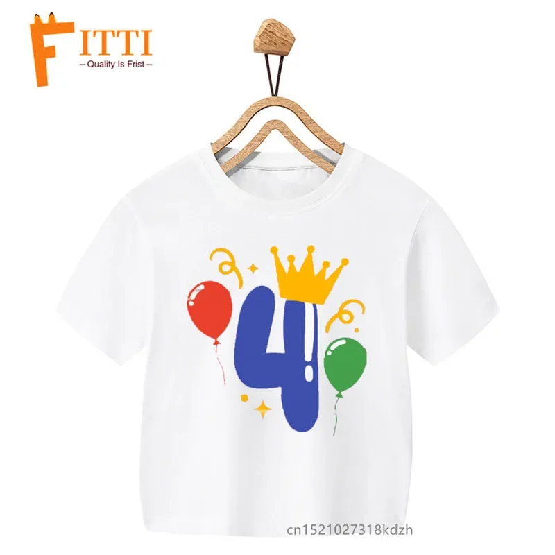 Girls' Summer White T-Shirt with Floral Balloon Print - Kawaii Birthday Design