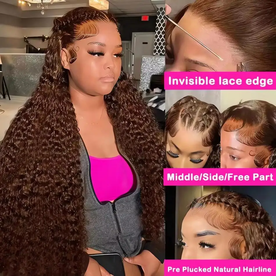 Chocolate Brown Curly Wigs 13X6 Hd Lace Frontal Wig 100% Human Hair 30 36 Inch 13X4 Deep Wave Lace Front Colored Wigs For Women