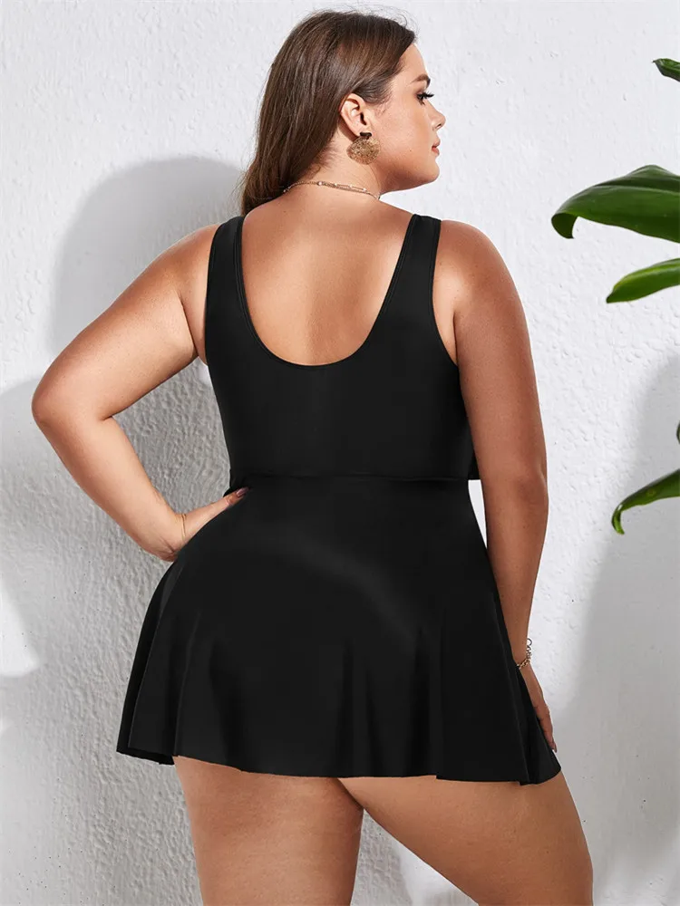 Tankini Plus Size Swimwear Women Swimming Dress Two Piece Swimsuit Bikinis Solid Ruffle Conservative Beachwear Bathing Suit