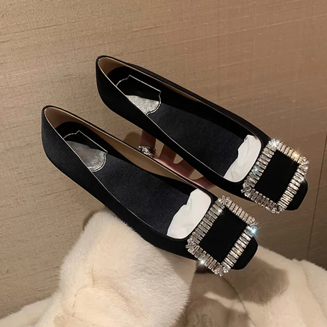 Square Crystal Buckle Silk Flat Shoes Woman Shallow Mouth Designer  Rhinestone Ballet Flats Women Slip On Loafers Silk Moccasins - Flats -  AliExpress