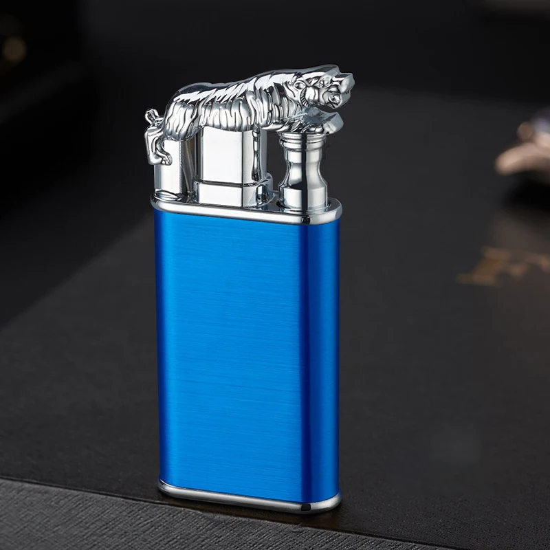 Briquet，Coupe-Vent Gaz Jet Briquet Butane Turbo Torche Briquet Cigarette  Allume-feu Gadget Gonflé pour Homme BluePaint