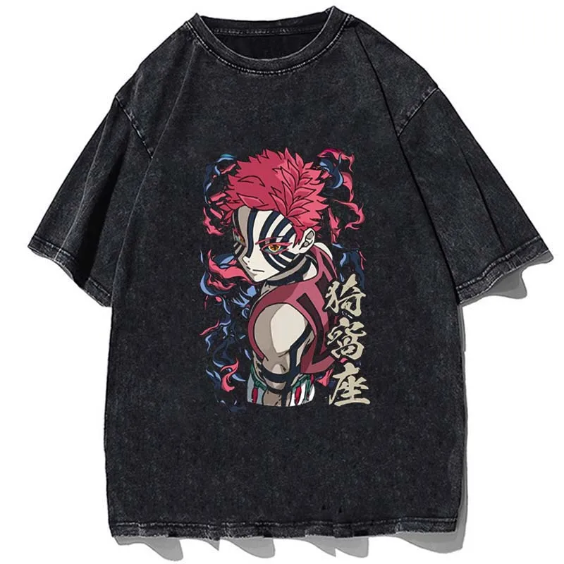 

Japanese Anime Demon Slayer printed T Shirt Men Kawaii Akaza Graphic Summer Tees Tanjirou Kamado Unisex Tops Funny Tshirt Male