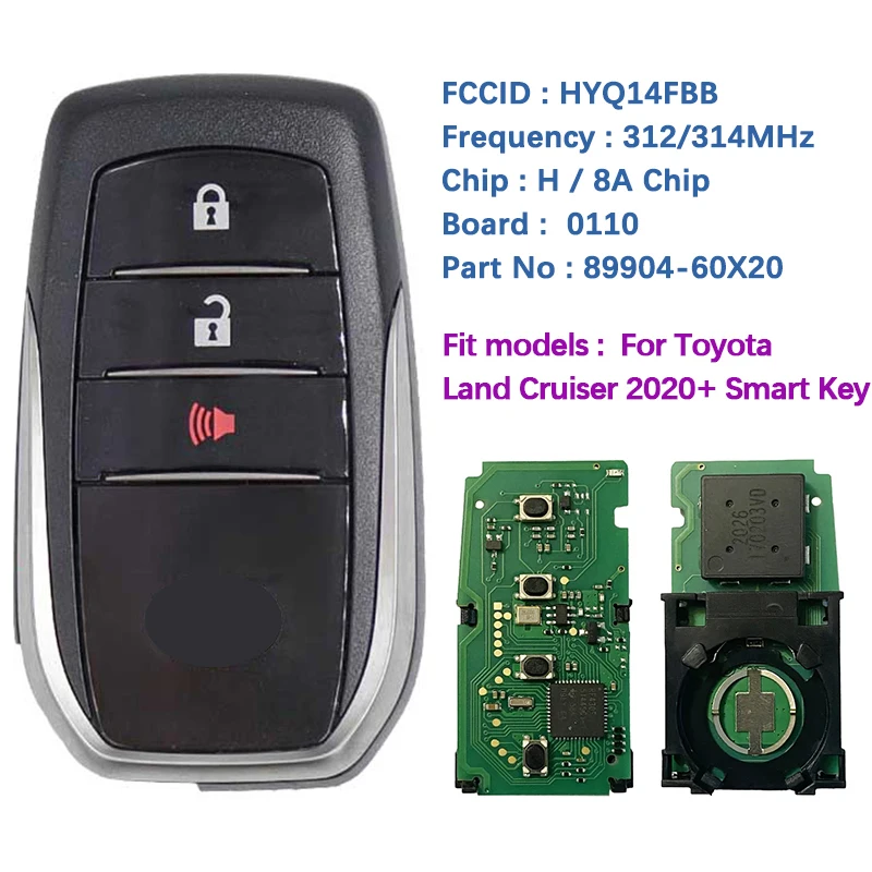 

CN007232 Replacement 3 Button Smart Key For 2020-2021 Toyota Land Cruiser Remote 89904-60X20 HYQ14FBB 0010 OEM Number Reference