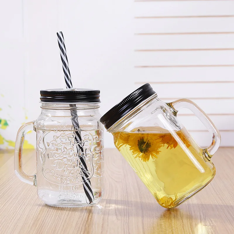 Creative Glass Coffee Cup with lid 480ml 16oz Beer Juice Coffee