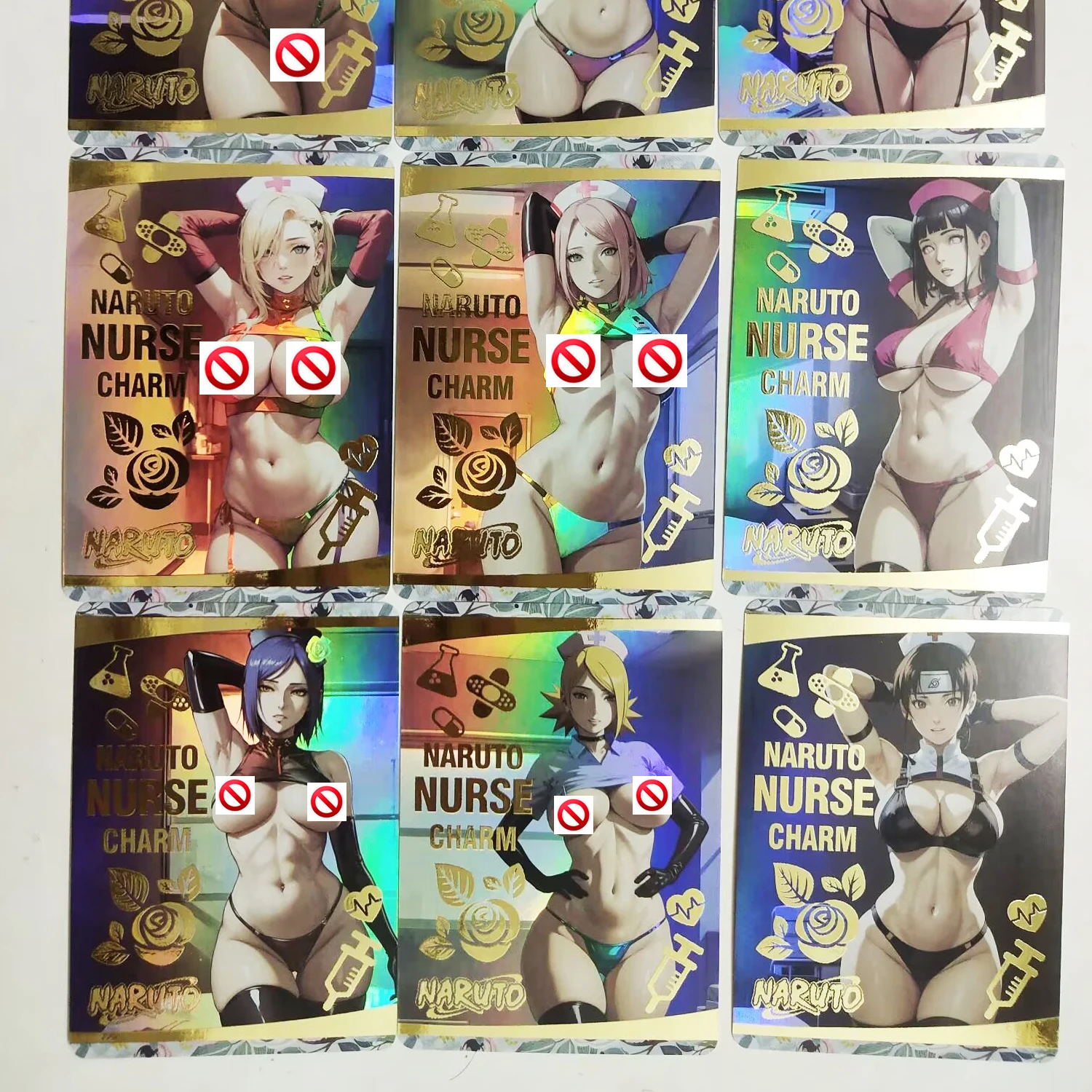 9Pcs/set Diy Naruto Anime Girl Haruno Sakura Hyuga Hinata Color Flash Card Classic Anime Game Collection Cards Gift Toy