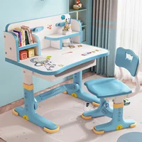 Cartoon Pattern Desk Chair Set Widened Desktop Multi Separation Kids Adjustable Height Study Table with Drawer Chair Set 1