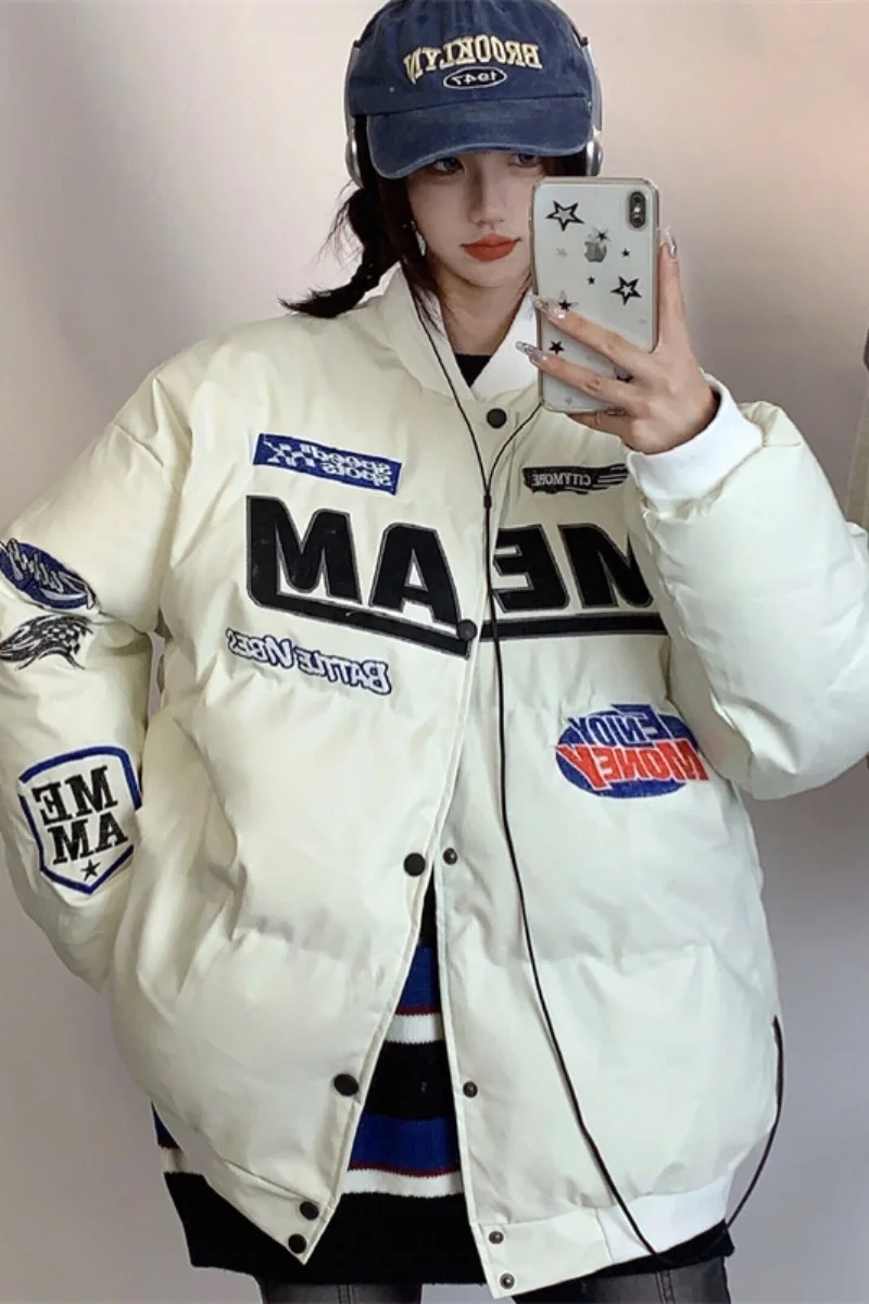 American Letter Print Hiphop High Street Cotton Down Jacket Women's Winter 2022 New Casual And Versatile Women Coat
