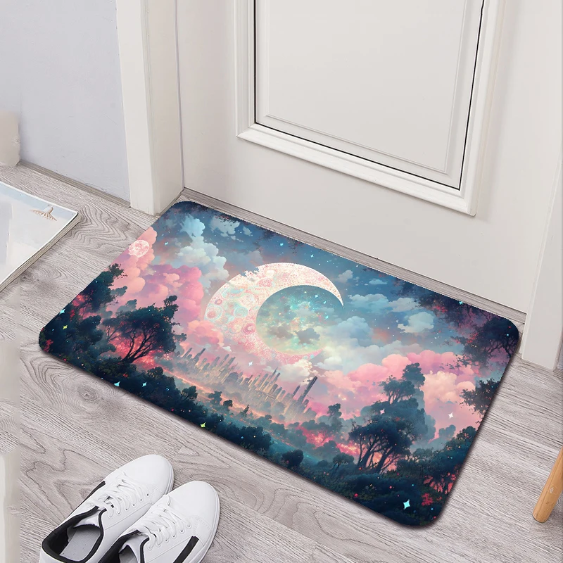 

Landscape Illustration Bathroom Mat Modern Style Soft Bedroom Floor House Laundry Room Mat Non-Slip Entrance Welcome Doormat