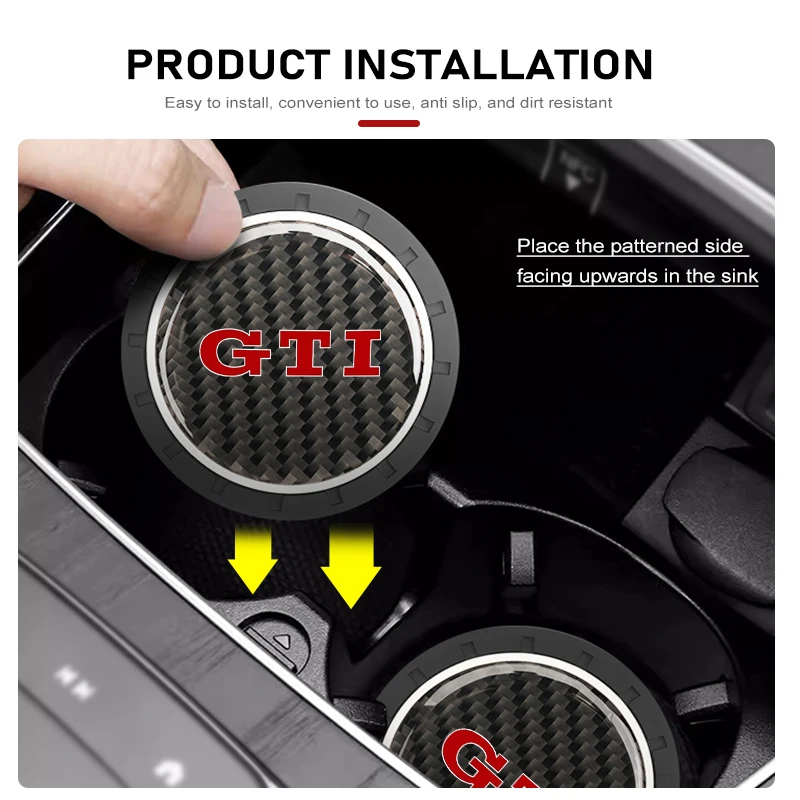 Car Water Cup Anti-slip Pad Carbon Fiber Holder Mat For GTI Tiguan Passat B5 B6 B7 CC Jetta MK5 MK6 Polo 2Pcs