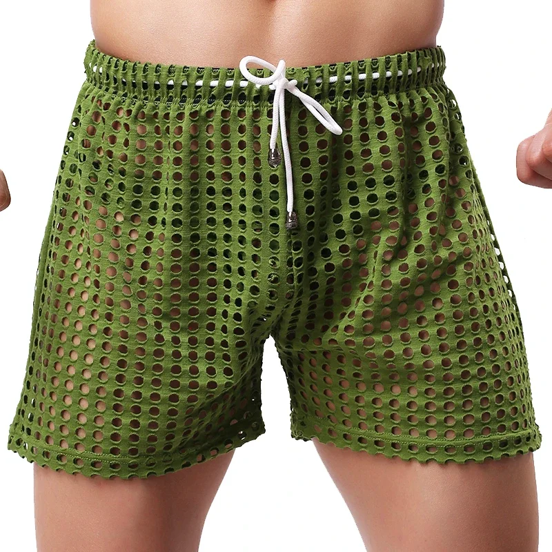 Men's Sexy Big Mesh Hollow Out Boxer Shorts Men Leisure Household Transparent Nets Board Shorts Male Underwear 2