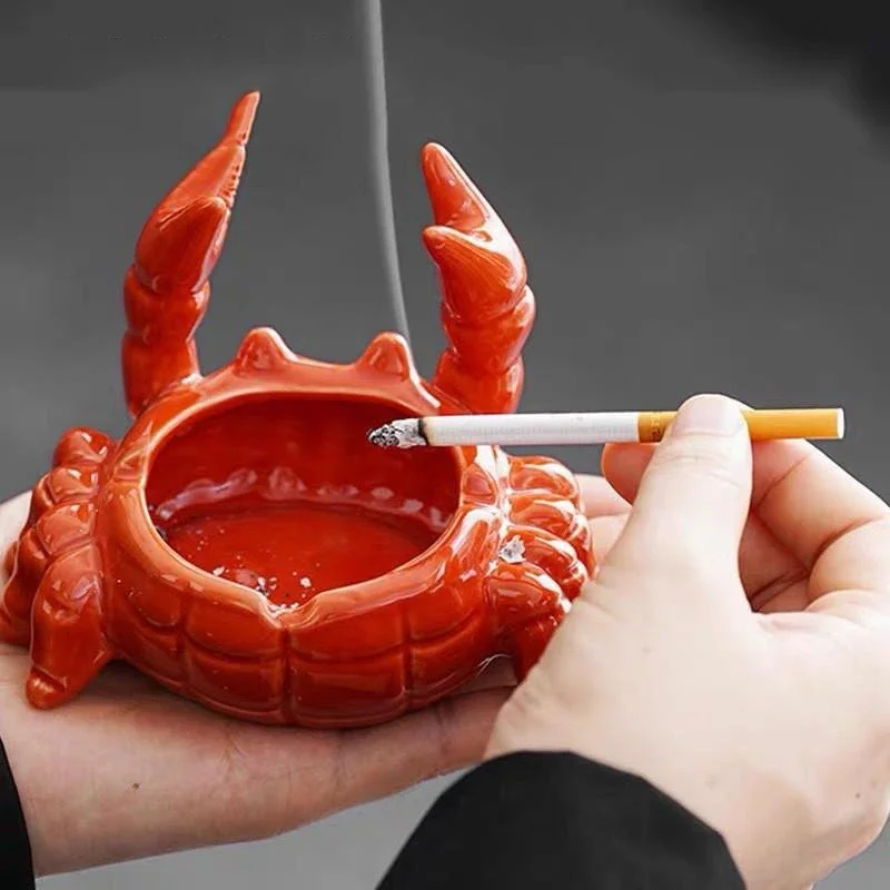 Red Crab Ashtray Small Tea Pet with Cover Home Office Cute Decoration cigarettes ashtray