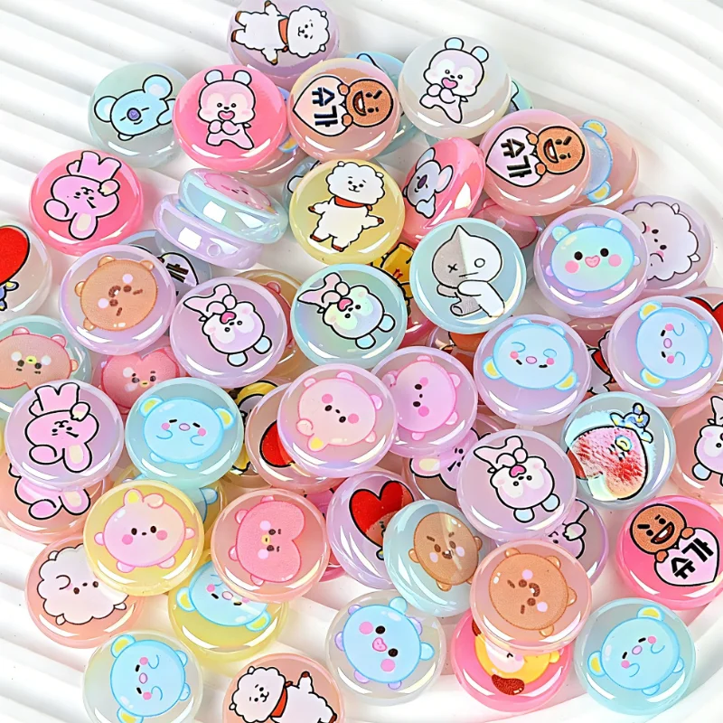 BT21 Beads 10pcs Through-hole Flat Beads 24mm Random Style DIY Products Cartoon DIY Phone Rope Accessories