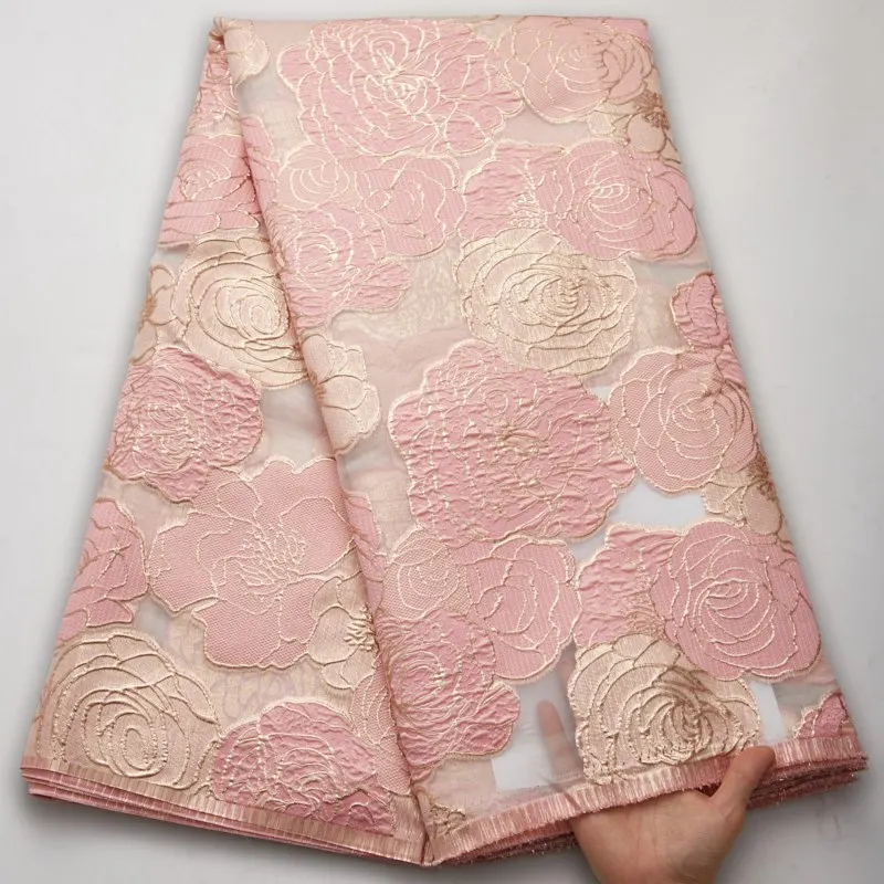 

Африканский нигерийский жаккардовый тюль, кружевная ткань 2022, высокое качество, 5 ярдов, вышивка, французское позолота, парчовые кружева для платья S2731