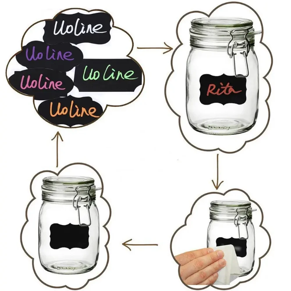 Description Picture 4 of item20Pcs Waterproof Chalkboard Spice Jam Jar Bottle Tags Blackboard Label Marker Pen Labels Stickers, Reusable Label For Storage