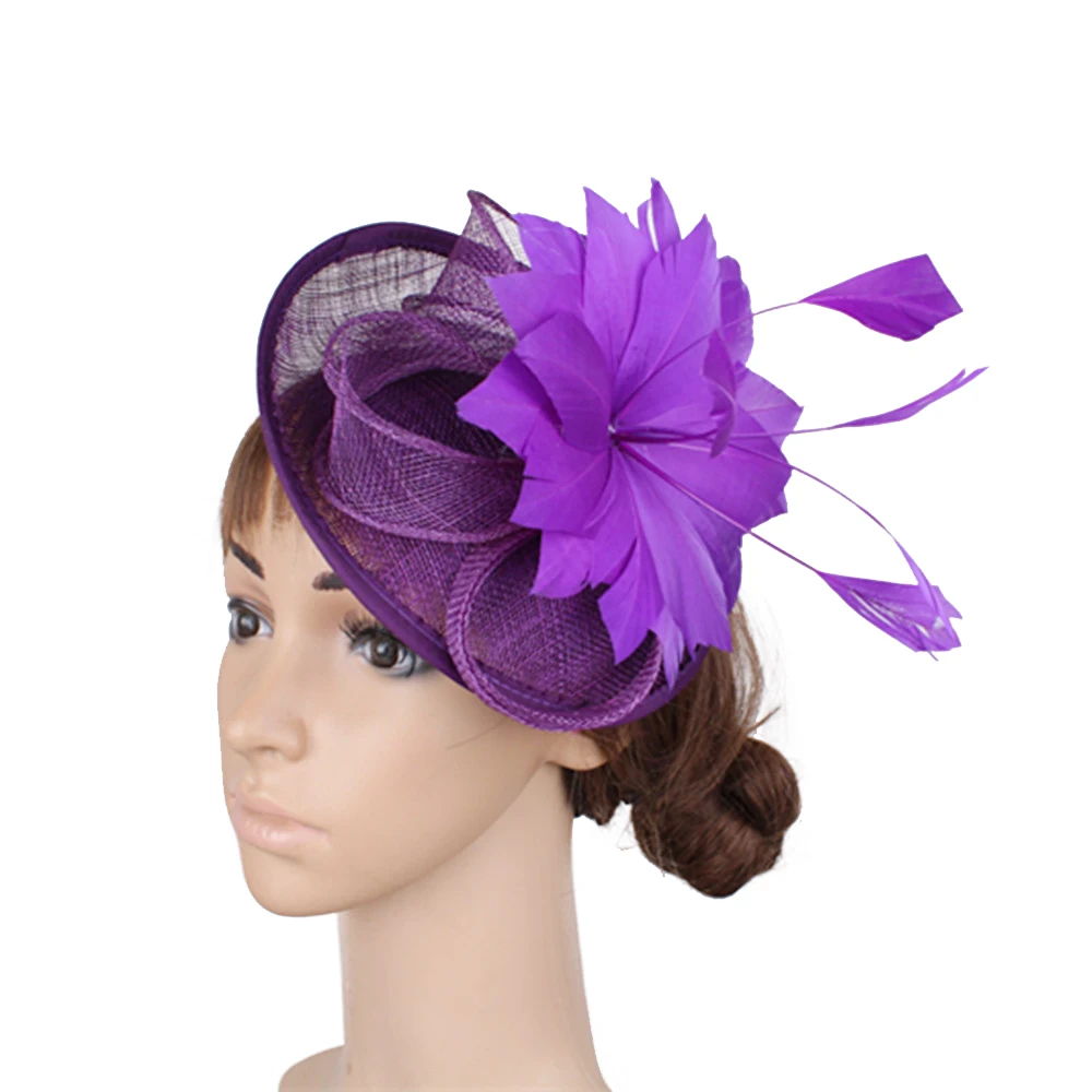 

Ladies Wedding Pillbox Hat Navy Church Women's Fascinator Hats Feather Flower Headpiece Party Dinner Banquet Fedora Cap Headband