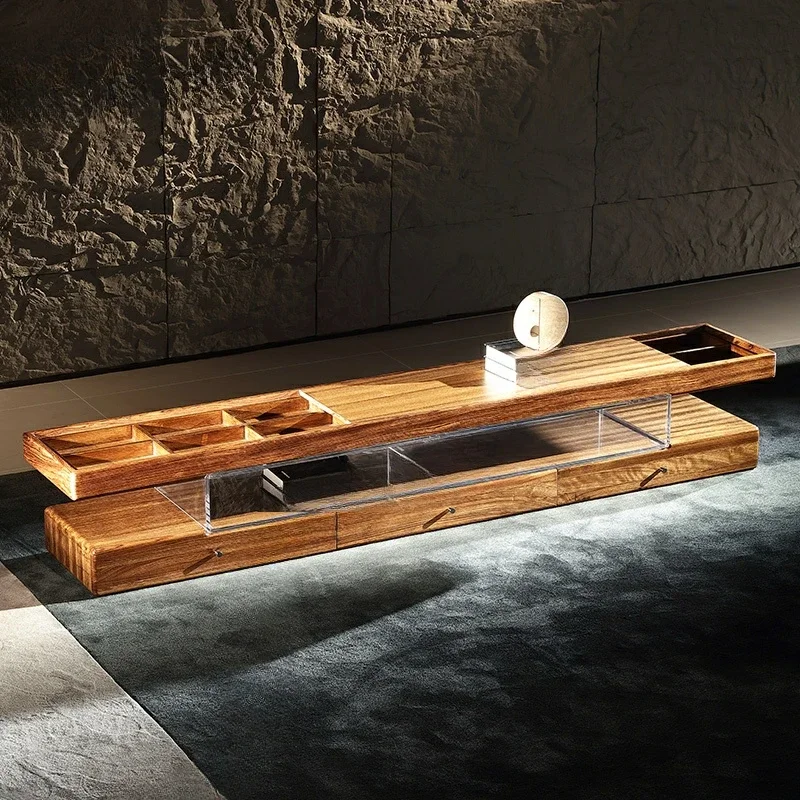 Modern Simple and Transparent Acrylic Ebony Wood TV Cabinet Floor Cabinet Living Room Solid Wood Storage