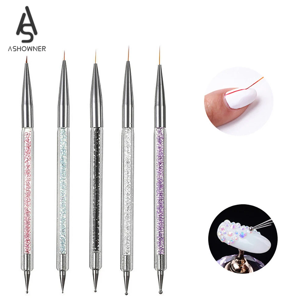 5pcs/Set Nail Art Dotting Pen UV Gel Painting Acrylic Handle Rhinestone Crystal 2 Way Brush Salon Decoration Manicure Tools Kit | Красота и