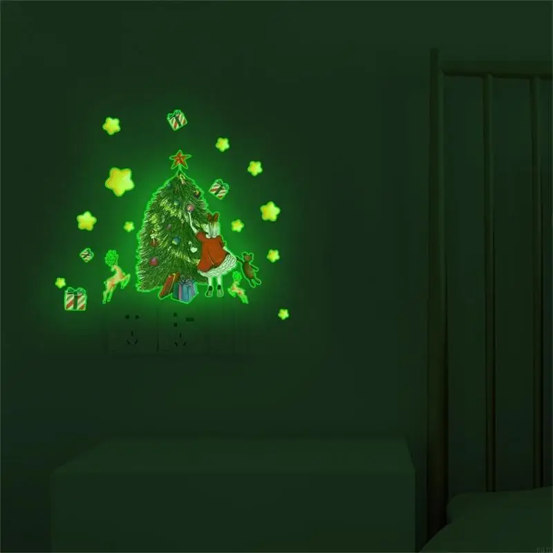 R0JD Festive Christmas Wall Sticker Glow Girl Decal Window Switches Decor