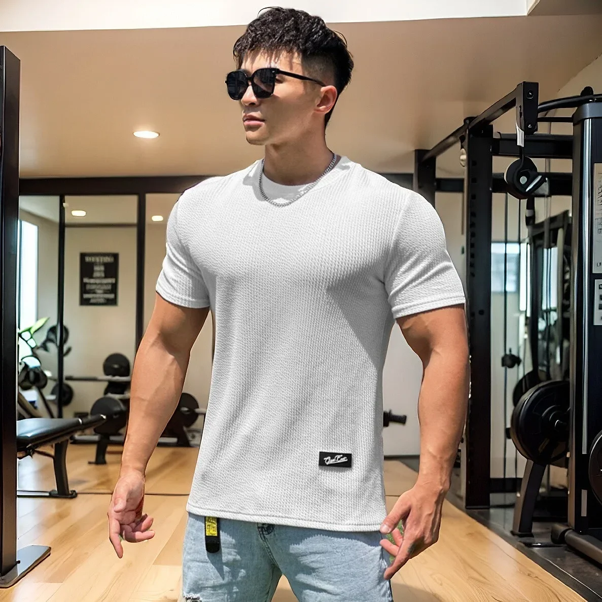 MB Summer New Fashion Snake Pattern Base Shirt Short Sleeve round Neck T-Shirt Men's Sport Fitness Top Overhead Style