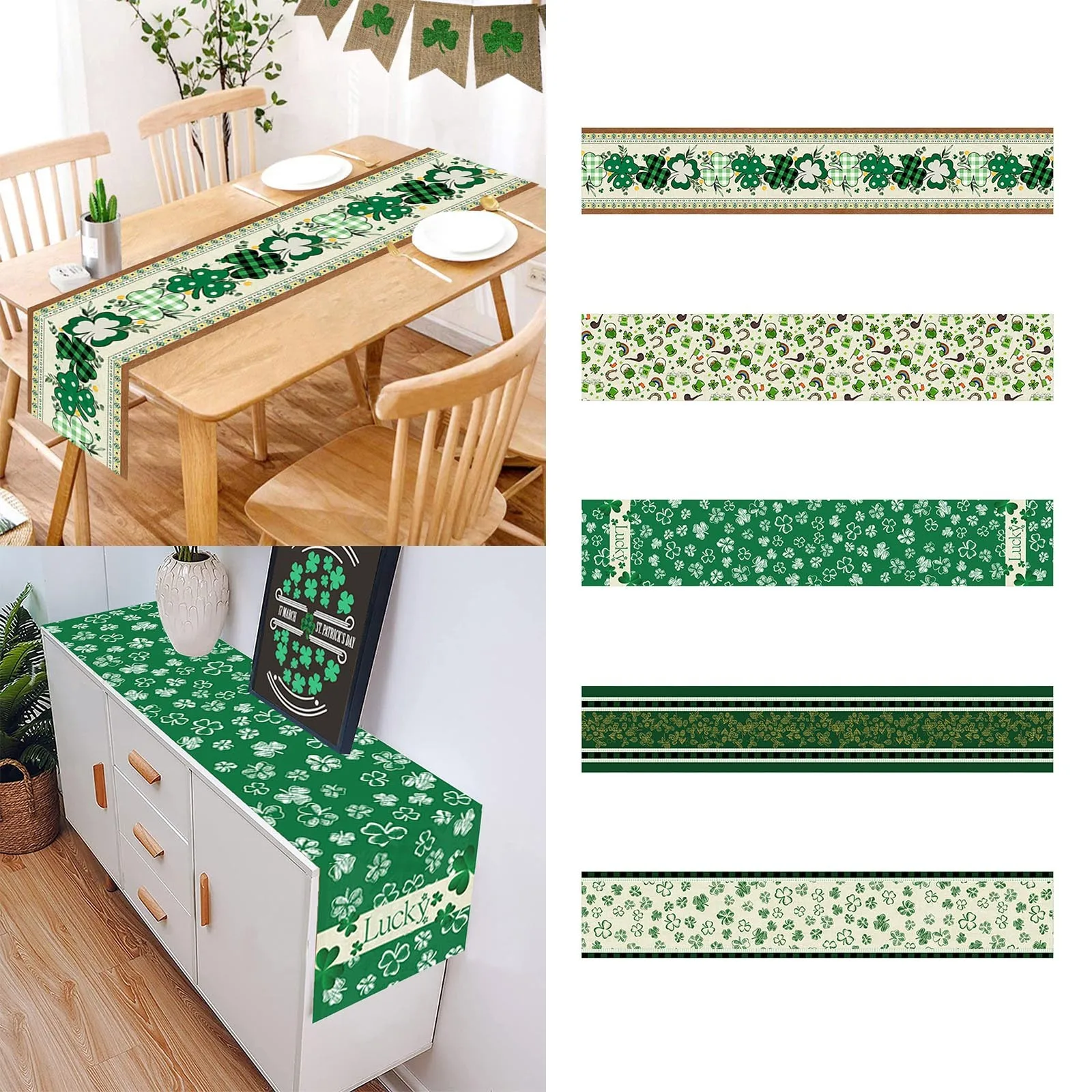 

St. Patrick's Day Tablecloth Festive Event Scene Set Decorative Table MATS Checke Table Runners 48 Inches Long