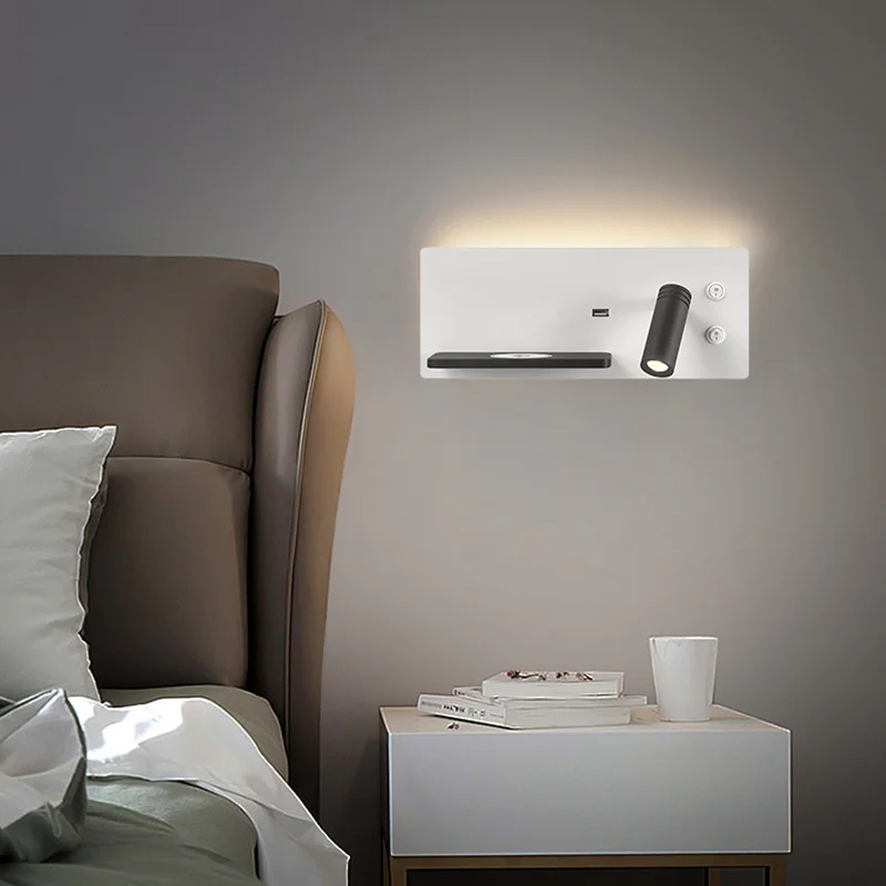 Wireless Charging Wall Lamp with USB Switch Led Reading Wall