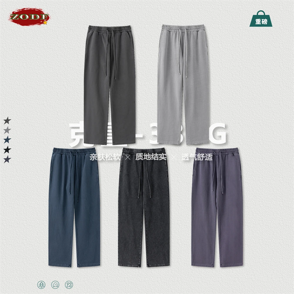 ZODF Retro 2024 Men Autumn Washed 380gsm Cotton Pants Unisex High Street Basic Oversized Solid Sport Straight Trousers HY0885 5