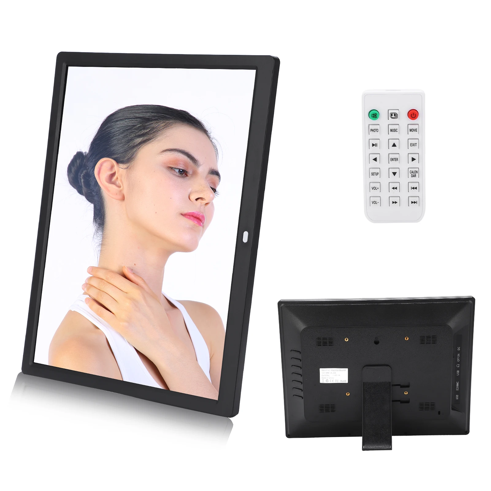 【New】15in HD Digital Photo Frame 1024x768 Resolution Support MP3/MP4/Image Playback Digital Photo Frame with Remote Controller