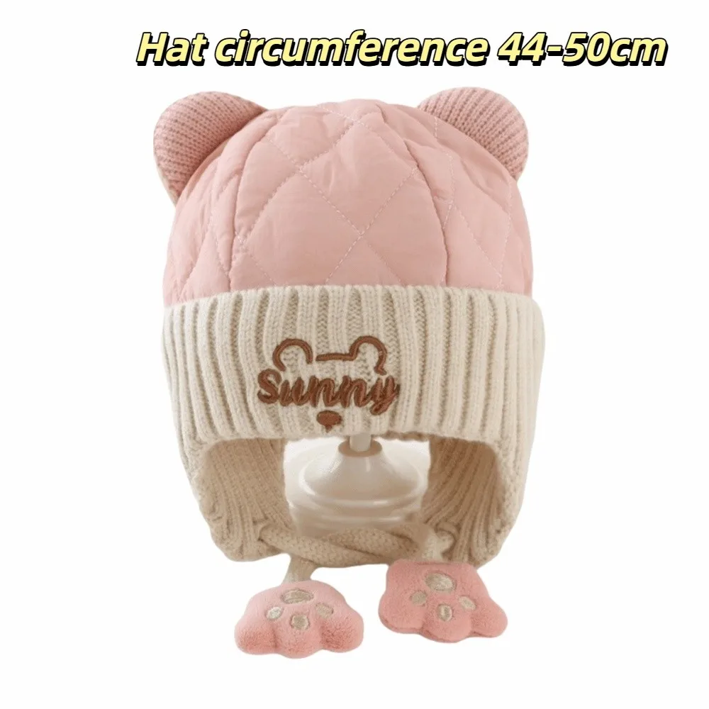 New Cartoon Bear Pullover Cap Warm Coldproof Ear Protection Hat Windproof Pompom Knitted Cap Kids