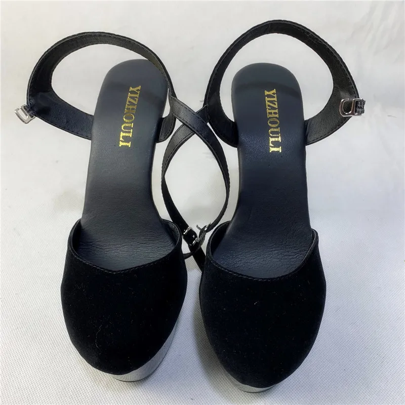 sexy fashion black flock high heel shoes 15cm Exotic Dancer pole dancing shoes Platforms for women dance shoes