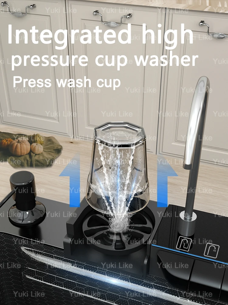 Embossed Stainless Steel Waterfall Kitchen Sink With Digital Display Washbasin Multifunctional large single slot Left Side Drain 6