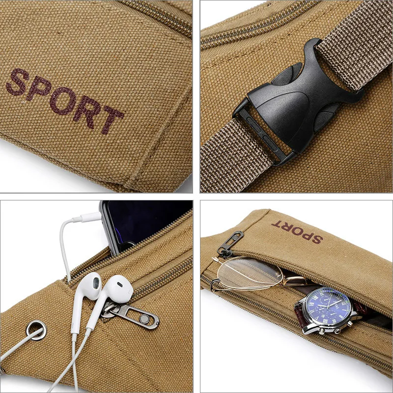Fashion Men Casual Durable Fanny Waist Pack Male Waist Bags Belt Canvas New Hip Bum Military Bag Pouch Three Zipper Pocket