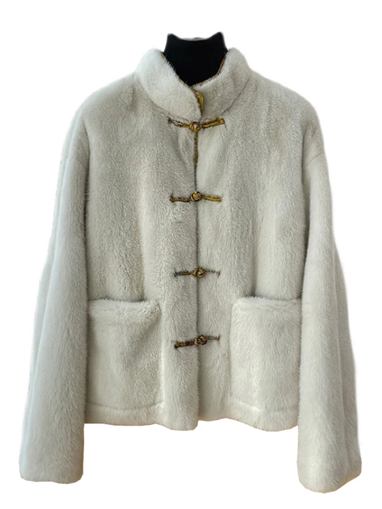 Winter New Imported Velvet Whole Mink Coat Women's Fashion Marten Overcoats Short Mink Fur