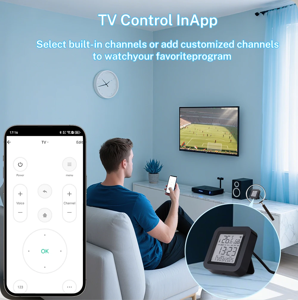 Controle remoto infravermelho WiFi Tuya com sensor de temperatura