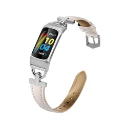 Stylish D - Shaped Metal Buckle Thin Leather Watch Strap - Charge5 6 (Light pink)