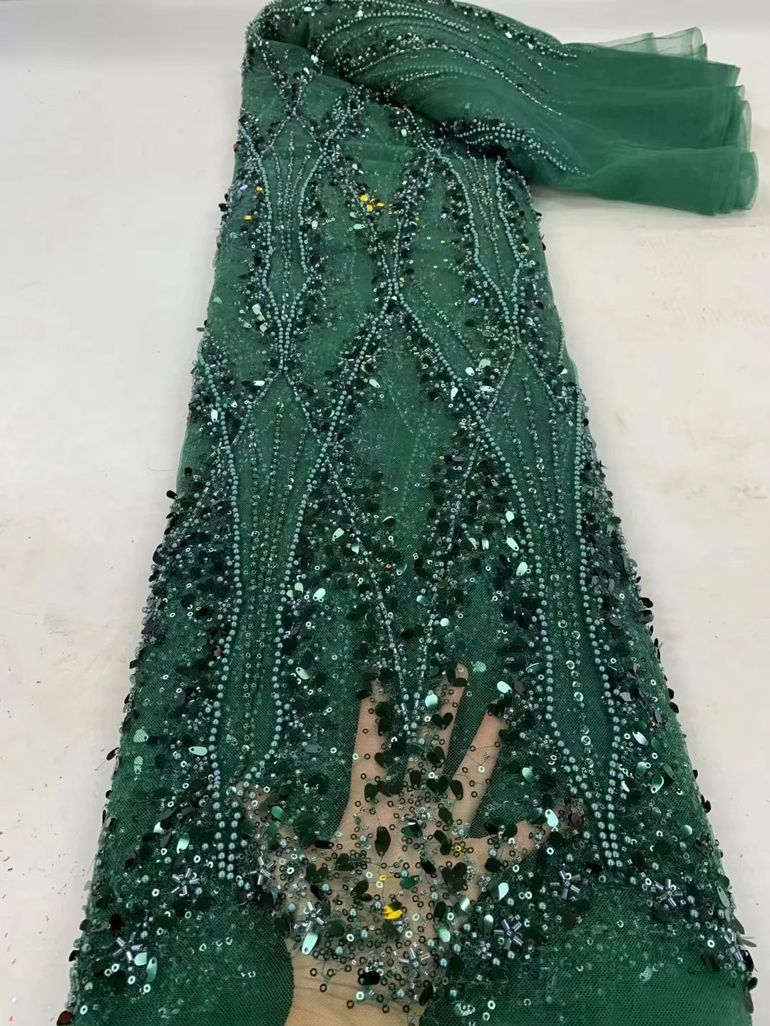 

Green High Quality Beaded Lace Fabrics for Wedding Fabric Material Bridal Lace with Sequins Luxury African Lace Fabric 5 Yards