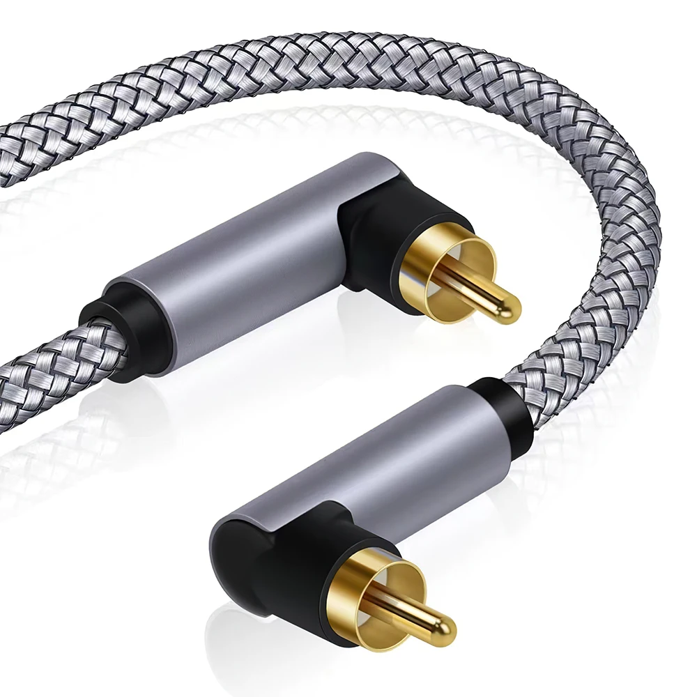 Premium Right Angle Dual RCA Subwoofer Audio Cable - High-Quality Coaxial Connection for Enhanced Sound (Available in 10M & 15M)