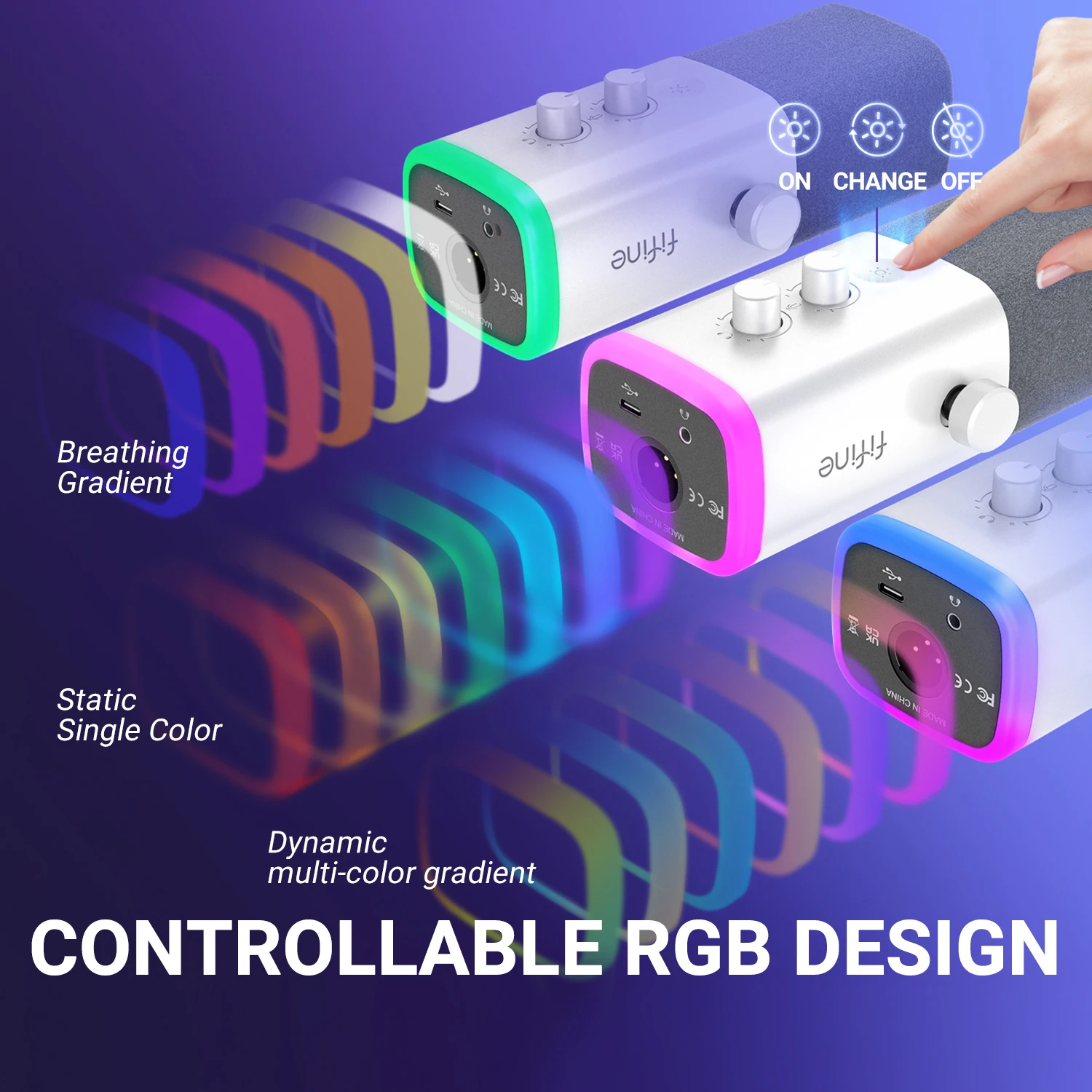 FIFINE XLR/USB 다이나믹 마이크헤드폰 잭/RGB/음소거 포함,스트리밍 게임 녹화용 마이크 PS4/PS5 Ampligame AM8W