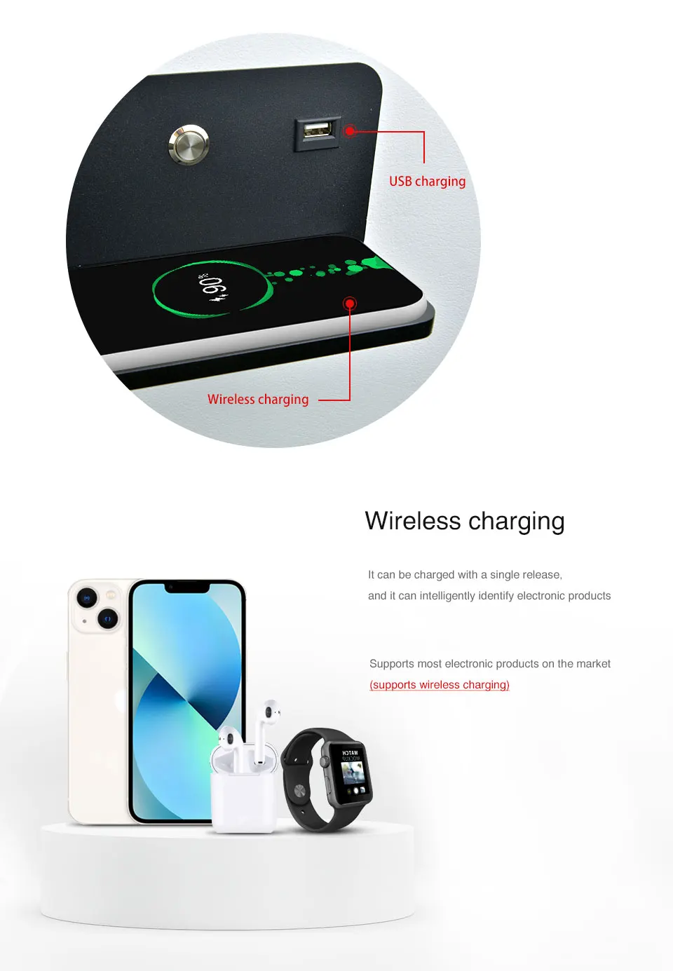 Modern Wireless charging Indoor Wall lamp GU10 5W Blub USB Lighting switch reading wall light Living room Bedside sconce luminai