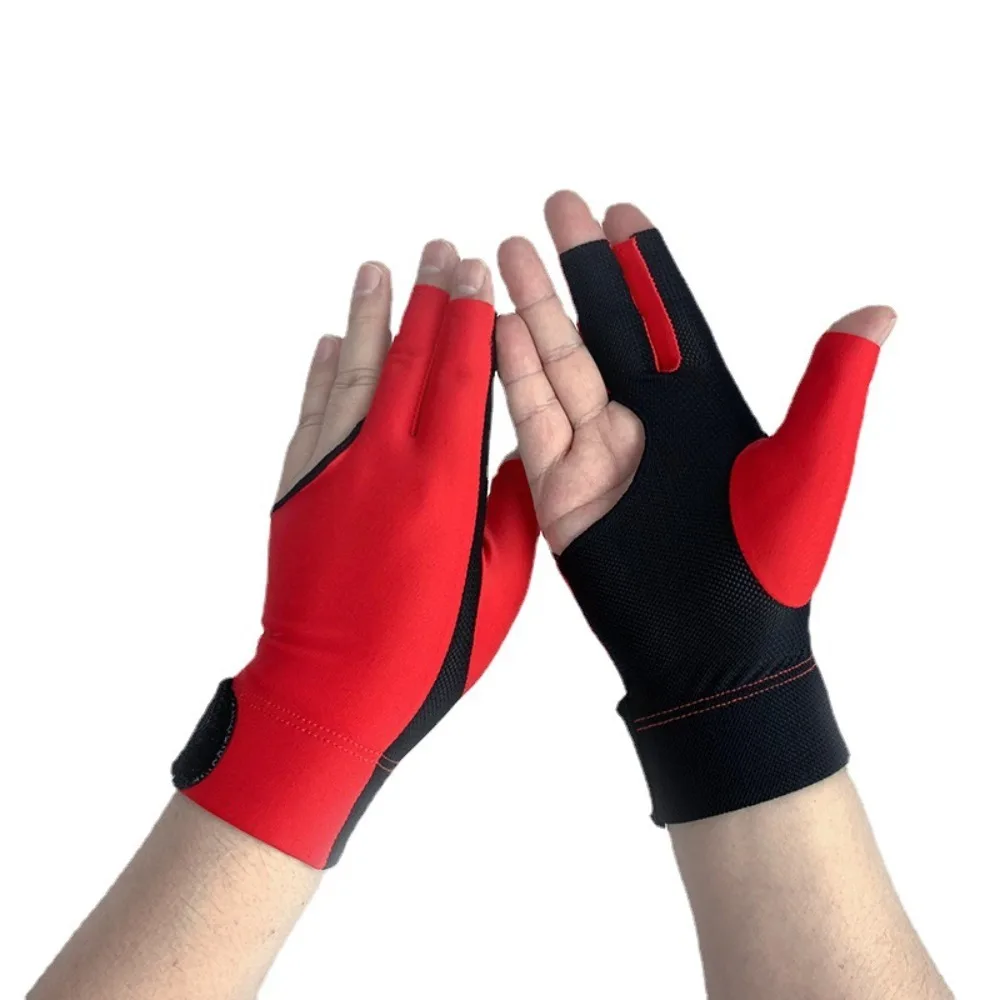 

Three Fingers Billiards Glove Single Non-slip Left Hand Billiards Glove Red Black Three Finger Glove Billiards Supplies