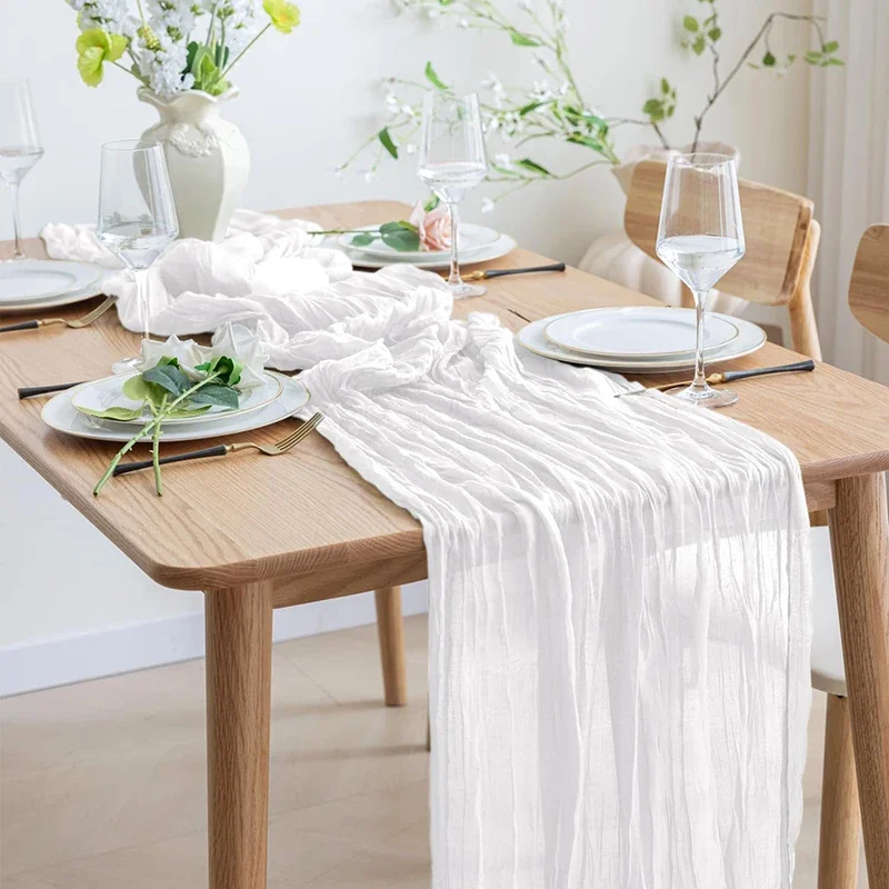 3pcs White Cheesecloth Table Runner Boho Gauze Cheese Cloth for Wedding Bridal Baby Shower Birthday Party Cake Table Decorations 3