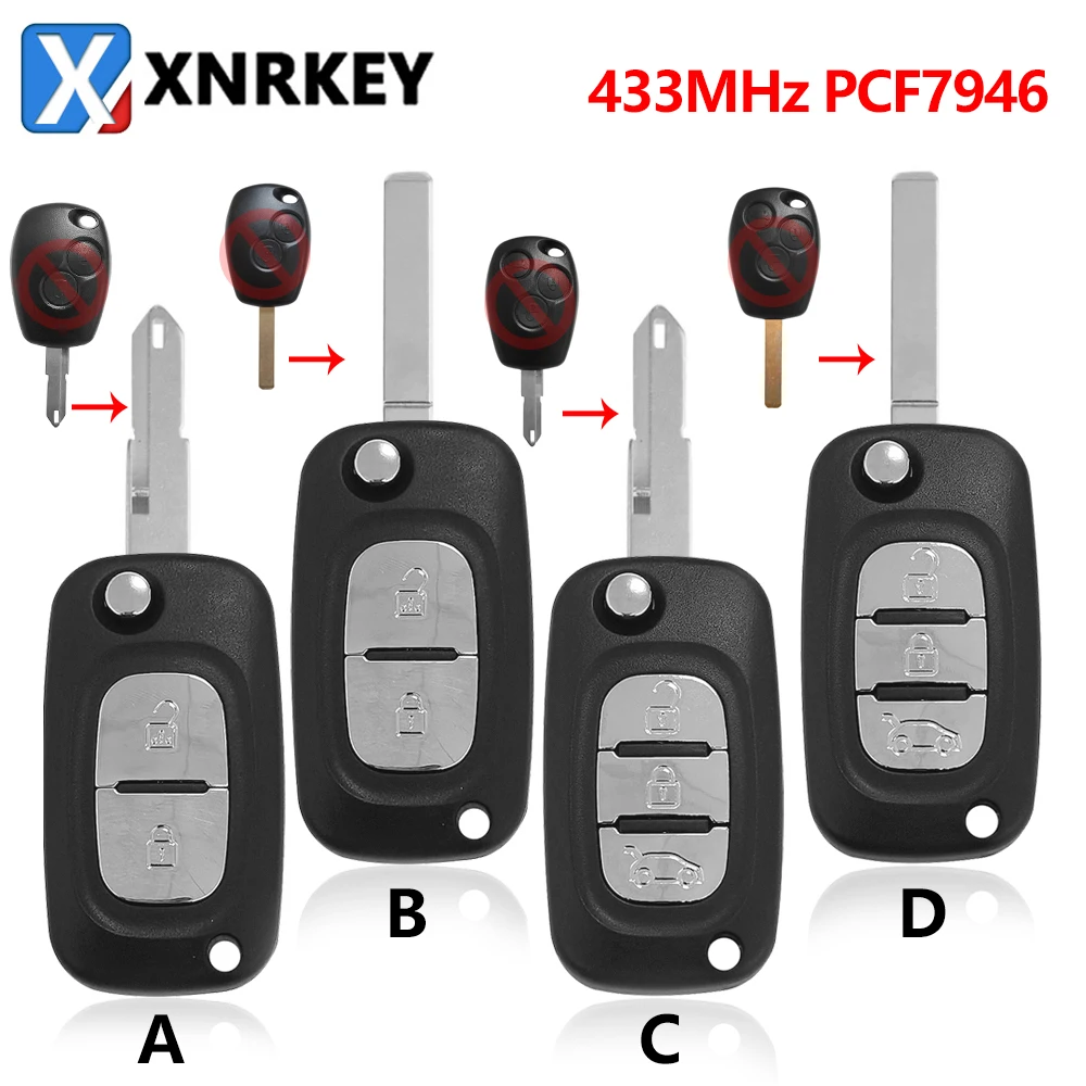 

XNRKEY сменный модифицированный откидной дистанционный ключ для Renault Kangoo Clio III Modus Trafic Master Duster 433 МГц PCF7946 Автомобильный ключ