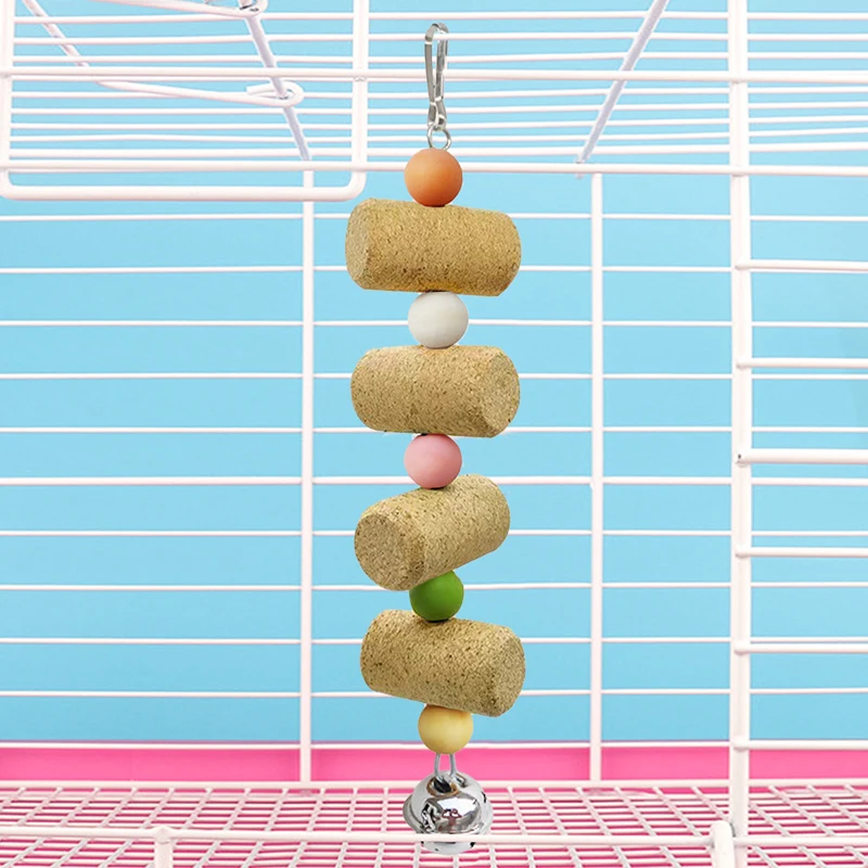 Wood Pet Bird Chewing Toy Resistance Practical Parrot Cork Bite String for Finch Parakeet Love Birds Cockatiel 1pc Random Color
