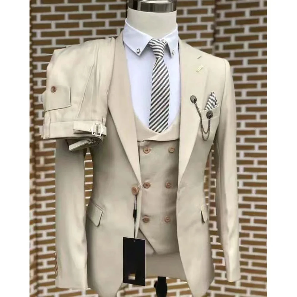 

001olor Men Suits Formal Business Wedding 3 Piece Jacket Pant Vest One Button Notch Lapel High Quality Costume Homme