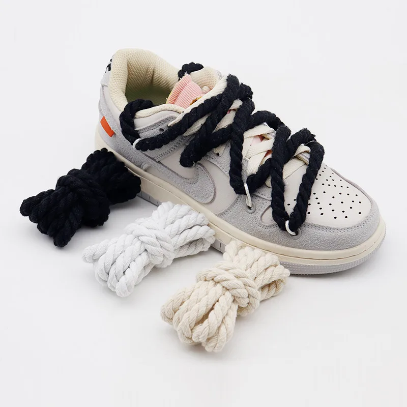 1Pair 120cm Three Strand Cotton Rope Colored Thick String Shoelace 0.8cm  Wide Circular Running Sneakers Shoelace - AliExpress