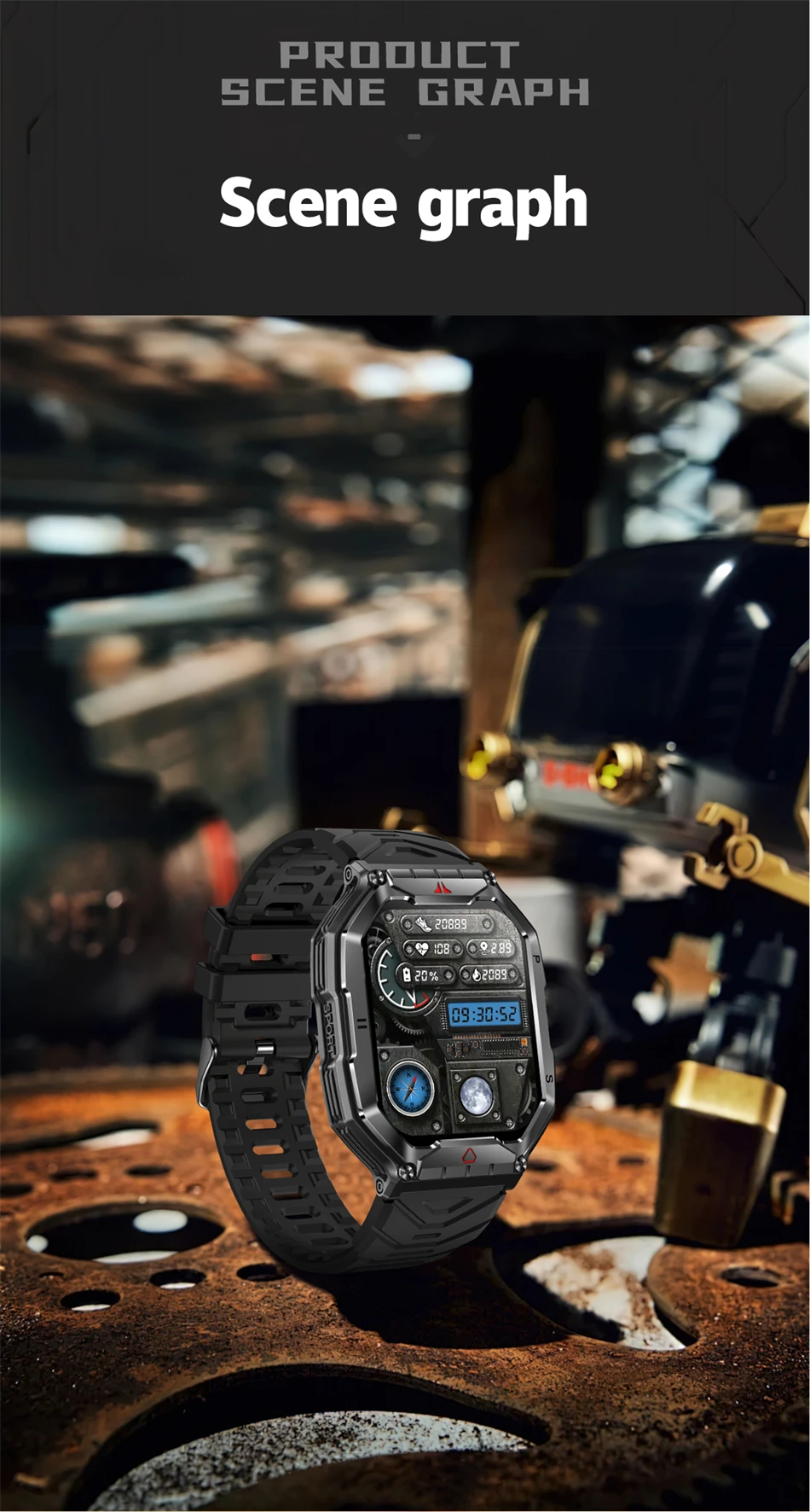 2024 Outdoor-Sport-Smartwatch, GPS-Tracking, 650 mAh Akku, 1 ATM, wasserdicht, Kompass, Bluetooth-Anrufuhr für Herren_voghion.com