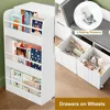 61.5" Kids Reading Nook with 3-Layer Bookshelf, Reading Nook for Kids with Double Bench and Rolling Drawers, Kids Bookshelf 5