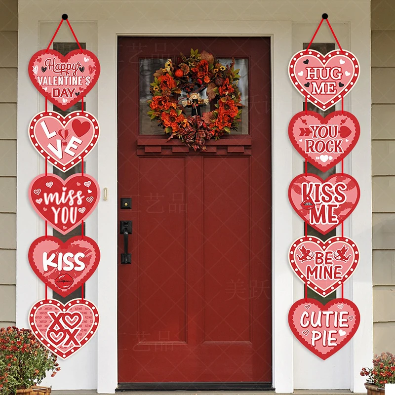 

2024 Valentine's Day Theme Love Door Hanging Couplet Miss You Kiss Happy Valentine's Day Party Decoration Banner Love Garland